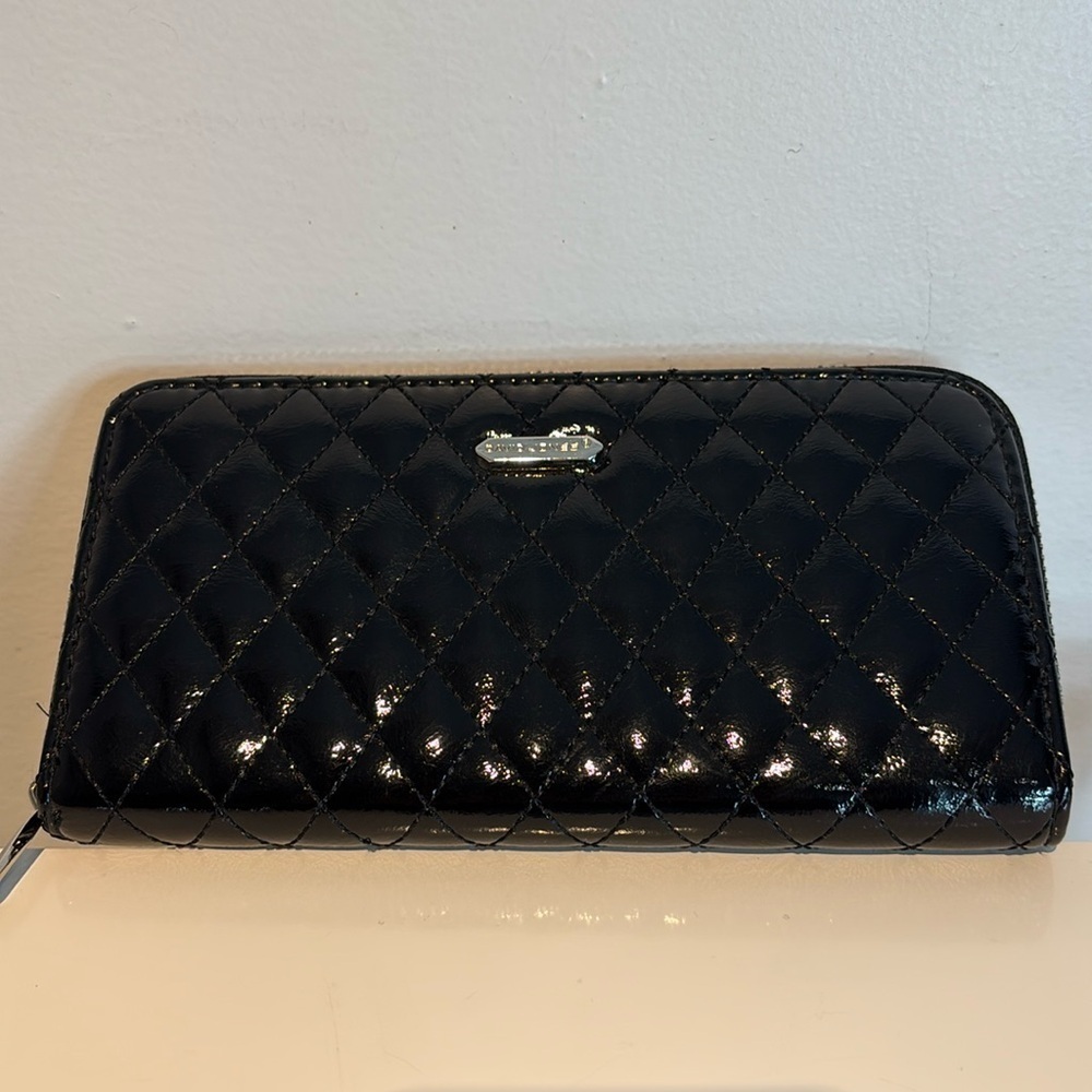 David Jones, black patent leather quilted zip around wallet NWOT
